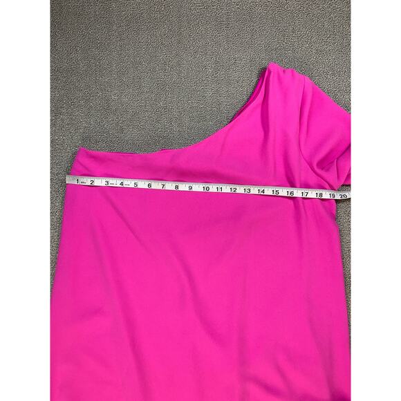 Trina Turk Gull Dress One Shoulder Mini Fringe Pink Snap Dragon Size Large - Picture 8 of 11